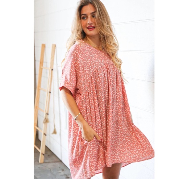 WOMENS BOUTIQUE DOTTED ANIMAL PRINT DOLMAN WOVEN POCKETED DRESS - Picture 3 of 6